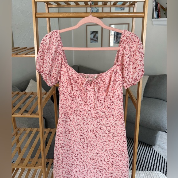 Row A NWT Floral Sweetheart Keyhole Neck Midi Side Slit Dress Pink Small - Picture 2 of 8